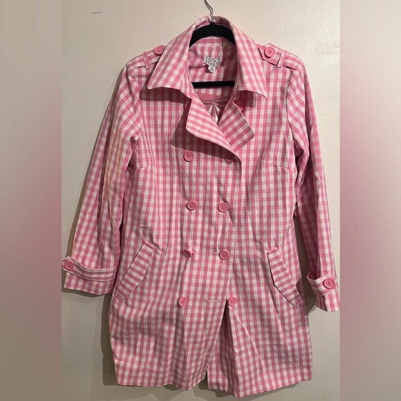Joan Rivers Pink Gingham Trench Coat - Picture 1 of 4